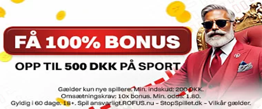 Sport velkomstbonus på 100% op til 500 kr.