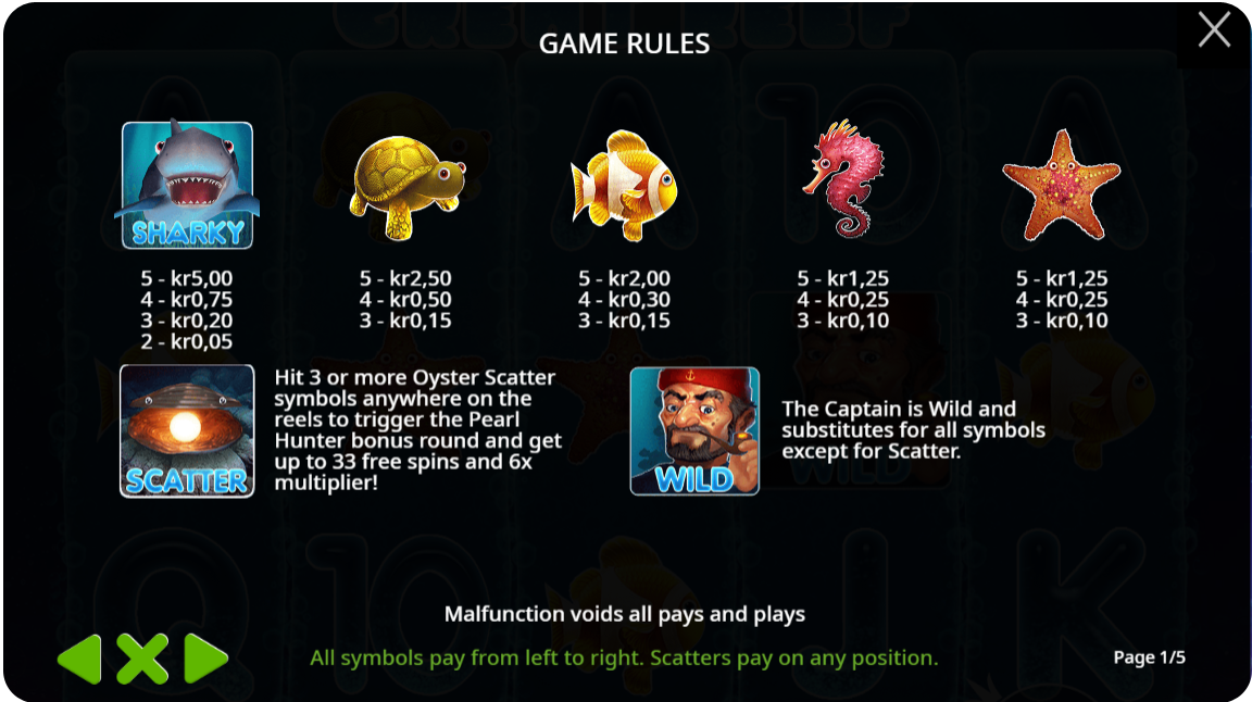 Wilds, bonusser og free spins i Great Reef™