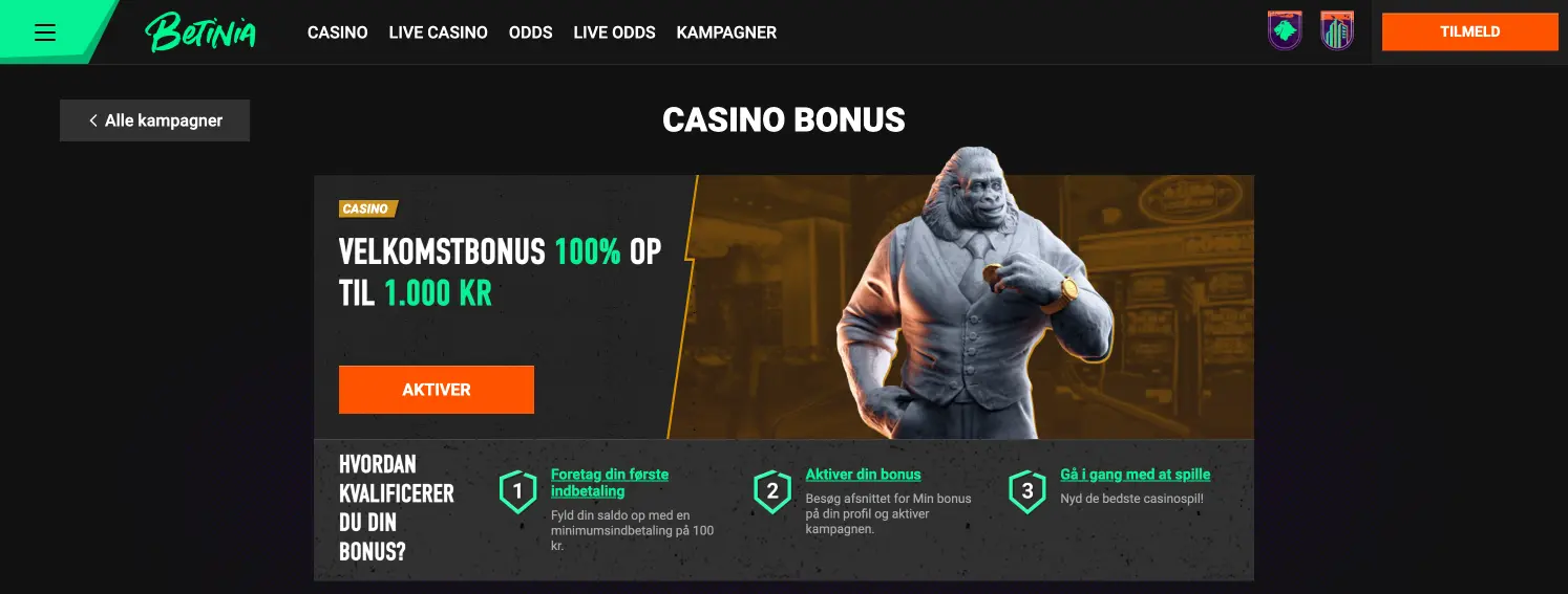 Betinia velkomstbonus