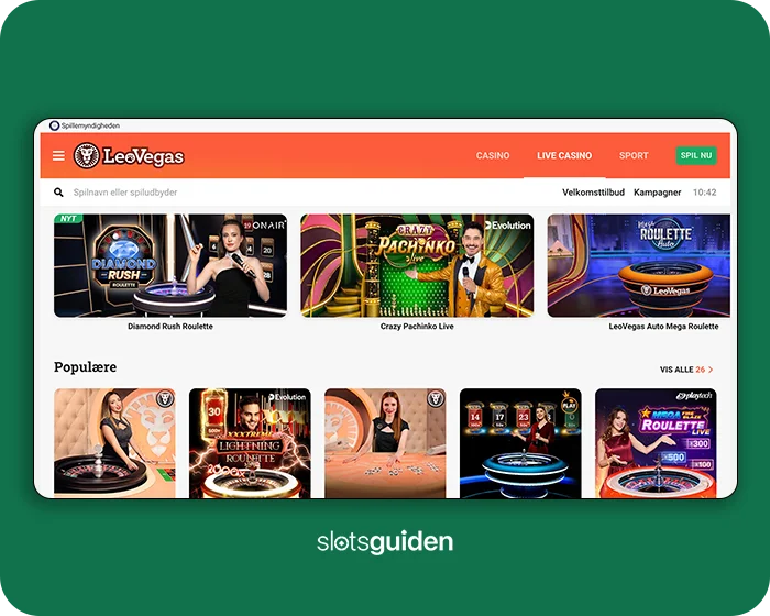 LeoVegas - Bedste Danske Spilleside med Live Casino