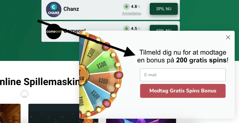 Modtag gratis spins i gennem nyhedsbreve